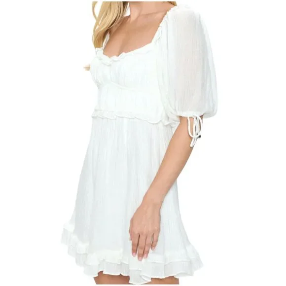 angel biba white lace dress Rossi Off-Shoulder Double Ruffle Lace Dress White
